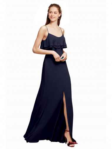 Sleeveless Scoop Neck Chiffon Dark Navy Long Floor Length Bridesmaid Dress Cardiff