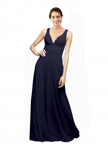 Sleeveless V-Neck Chiffon Dark Navy Long Wedding Guest Dress Cardiff