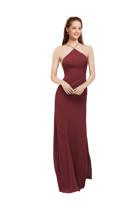 Sleeveless Halter Neck Soft Chiffon Burgundy Long Formal Dress / Bridesmaid Dress Cardiff