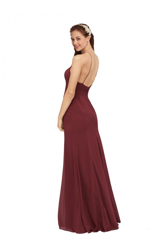 Sleeveless Halter Neck Soft Chiffon Burgundy Long Formal Dress / Bridesmaid Dress Cardiff