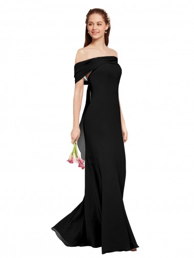 Sleeveless Off the Shoulder Soft Chiffon Black Long Prom Dress / Bridesmaid Dress Cardiff