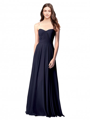 Sleeveless Strapless Soft Chiffon Dark Navy Long Evening Dress / Bridesmaid Dress Cardiff