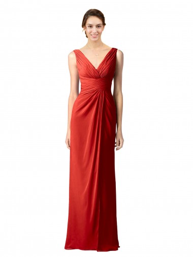 Sleeveless V-Neck Soft Chiffon Red Long Bridesmaid Dress Cardiff