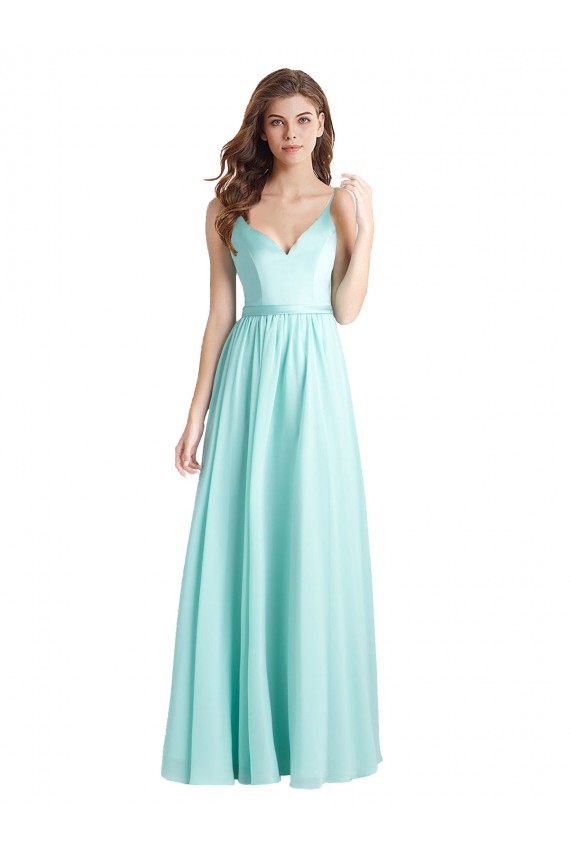 Sleeveless V-Neck Soft Chiffon & Satin Waterfall Long Bridesmaid Dress Cardiff