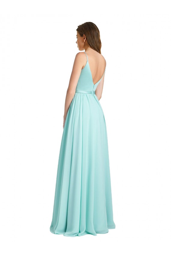 Sleeveless V-Neck Soft Chiffon & Satin Waterfall Long Bridesmaid Dress Cardiff