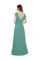 Cap Sleeves V-Neck Soft Chiffon Icelandic Silver Long Formal Dress / Bridesmaid Dress Cardiff