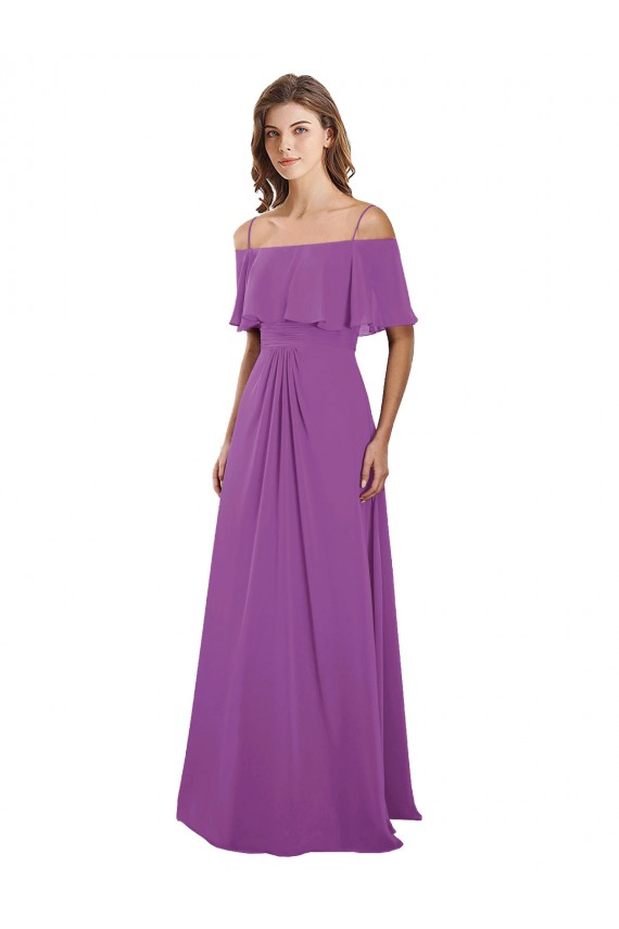 Flutter Sleeves Spaghetti Straps Soft Chiffon Dahlia Long Bridesmaid Dress Cardiff