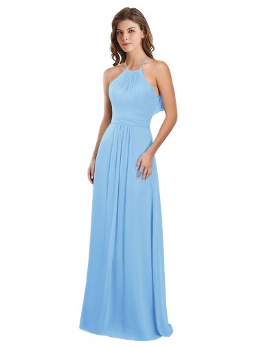 Sleeveless Halter Neck Chiffon Periwinkle Long Bridesmaid Dress / Evening Dress Cardiff
