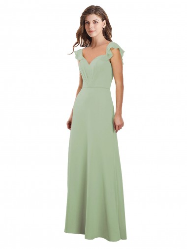 Cap Sleeves Sweetheart Soft Chiffon Smoke Green Long Bridesmaid Dress / Formal Dress Cardiff