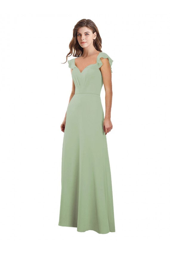 Cap Sleeves Sweetheart Soft Chiffon Smoke Green Long Bridesmaid Dress / Formal Dress Cardiff