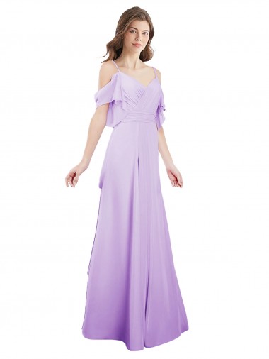 Cold Shoulder Sweetheart Soft Chiffon Lilac Long Formal Dress / Bridesmaid Dress Cardiff
