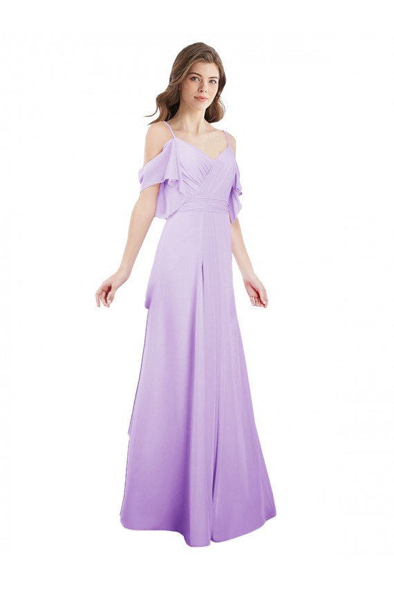 Cold Shoulder Sweetheart Soft Chiffon Lilac Long Formal Dress / Bridesmaid Dress Cardiff