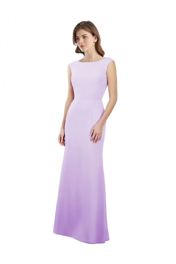 Cap Sleeves Round Neck Soft Chiffon Lilac Long Bridesmaid Dress Cardiff