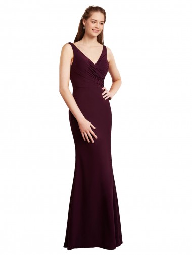 Sleeveless V-Neck Soft Chiffon Burgundy Gold Long Bridesmaid Dress Cardiff