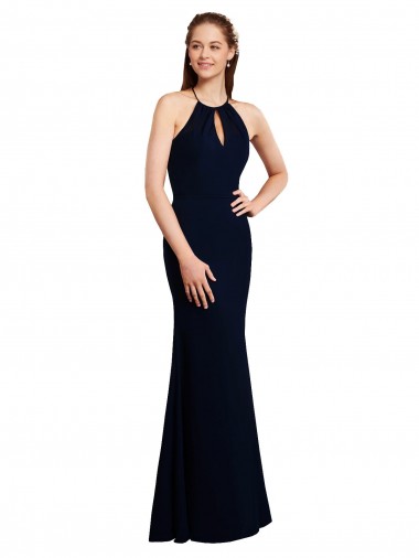 Sleeveless Halter Neck Soft Chiffon Dark Navy Long Bridesmaid Dress Cardiff