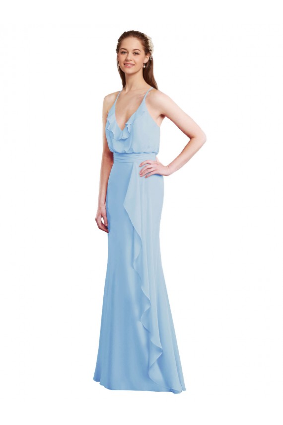 Sleeveless V-Neck Soft Chiffon Light Sky Blue Long Bridesmaid Dress Cardiff