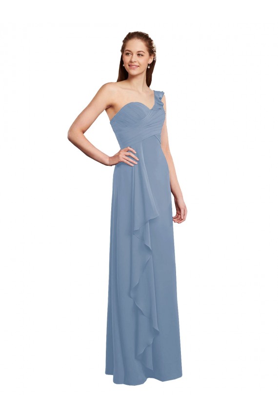 Sleeveless Sweetheart Chiffon Dusty Blue Long Formal Dress / Bridesmaid Dress Cardiff