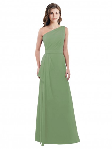 Sleeveless One Shoulder Soft Chiffon Seagrass Long Bridesmaid Dress Cardiff
