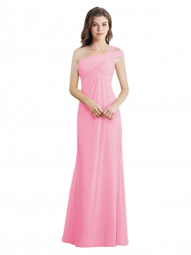 Sleeveless One Shoulder Chiffon Barely Pink Long Bridesmaid Dress Cardiff