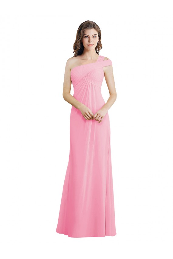 Sleeveless One Shoulder Chiffon Barely Pink Long Bridesmaid Dress Cardiff
