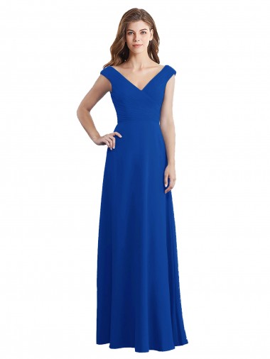 Sleeveless V-Neck Chiffon Royal Blue Long Bridesmaid Dress / Evening Dress Cardiff