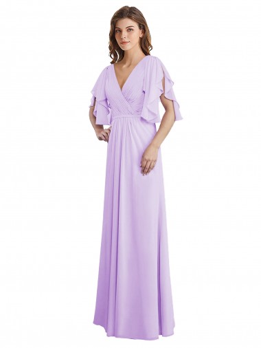 Split Sleeves V-Neck Soft Chiffon Lilac Long Bridesmaid Dress Cardiff