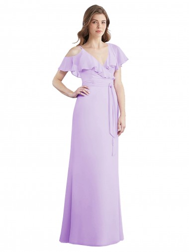 Cold Shoulder V-Neck Soft Chiffon Lilac Long Bridesmaid Dresses Cardiff