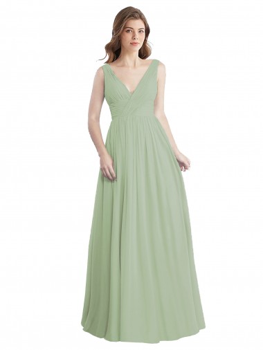 Sleeveless V-Neck Soft Chiffon Smoke Green Long Formal Dress / Bridesmaid Dress Cardiff