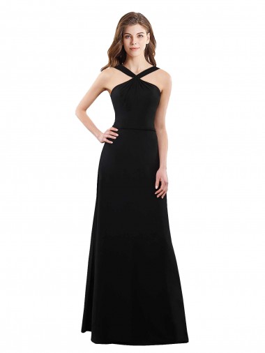 Sleeveless Halter Neck Soft Chiffon Black A-Line Long Bridesmaid Dress Cardiff