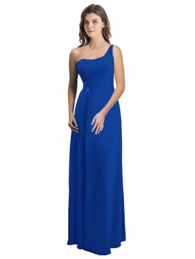 Sleeveless One Shoulder Soft Chiffon Royal Blue Long Bridesmaid Dress Cardiff