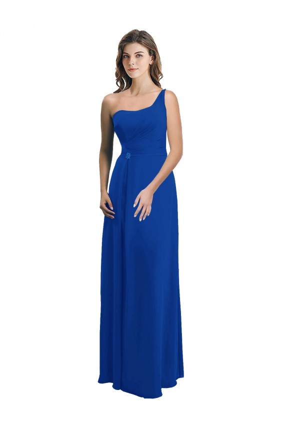 Sleeveless One Shoulder Soft Chiffon Royal Blue Long Bridesmaid Dress Cardiff