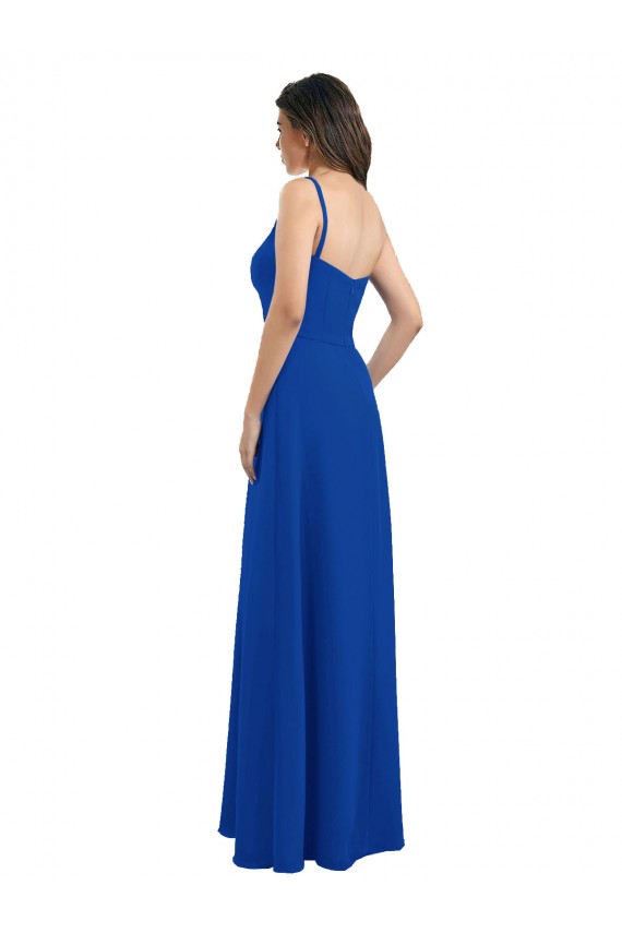 Sleeveless One Shoulder Soft Chiffon Royal Blue Long Bridesmaid Dress Cardiff
