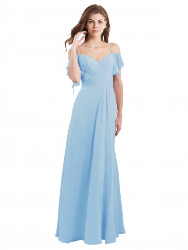 Cold Shoulder Sweetheart Soft Chiffon Light Sky Blue Long Bridesmaid Dress Cardiff