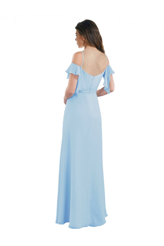 Cold Shoulder Sweetheart Soft Chiffon Light Sky Blue Long Bridesmaid Dress Cardiff