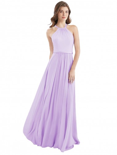 Sleeveless Halter Neck Chiffon Lilac Long Bridesmaid Dress / Evening Dress Cardiff