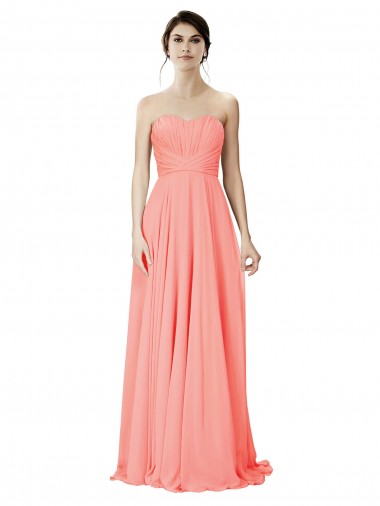 Sleeveless Strapless Soft Chiffon Peach Long Bridesmaid Dress Cardiff