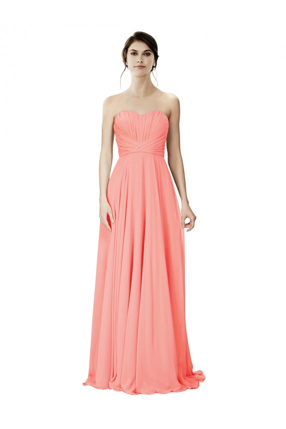 Sleeveless Strapless Soft Chiffon Peach Long Bridesmaid Dress Cardiff