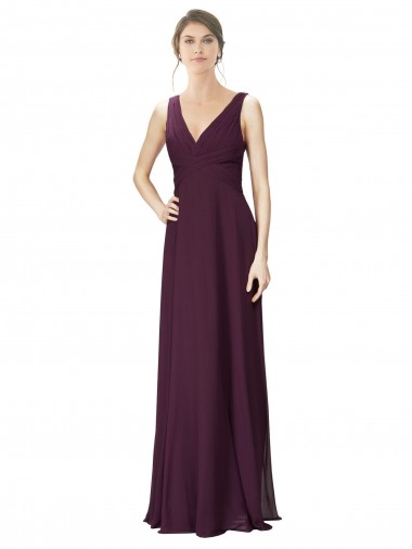 Sleeveless V-Neck Soft Chiffon & Lace Grape Long Bridesmaid Gown Cardiff