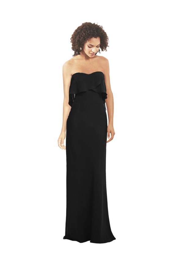 Sleeveless Strapless Soft Chiffon Black Long Bridesmaid Dress Cardiff