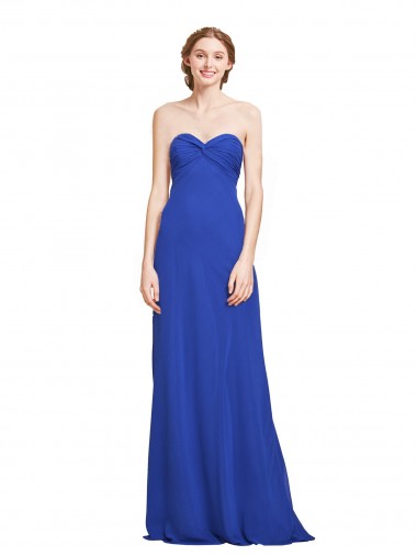 Sleeveless Sweetheart Soft Chiffon Royal Blue Long Bridesmaid Gown Cardiff