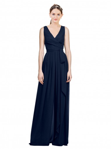 Sleeveless V-Neck Chiffon Dark Navy Long Wedding Party Dress Cardiff