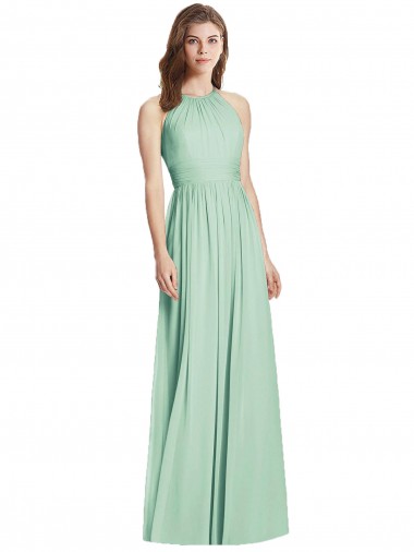 Sleeveless Halter Neck Soft Chiffon Mint Green Long Semi Formal Evening Dress / Bridesmaid Dress Cardiff