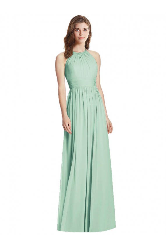 Sleeveless Halter Neck Soft Chiffon Mint Green Long Semi Formal Evening Dress / Bridesmaid Dress Cardiff