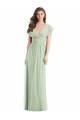 Flutter Sleeves V-Neck Soft Chiffon Sage Long Bridesmaid Dress Cardiff