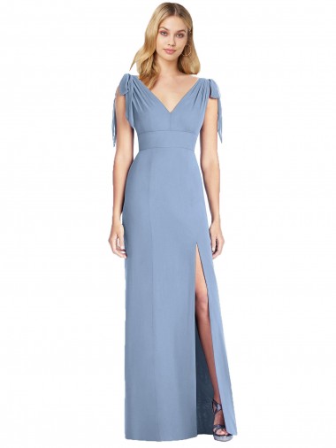 Sleeveless V-Neck Soft Chiffon Dusty Blue Mermaid Long Bridesmaid Dress Cardiff