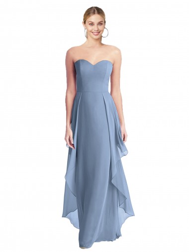 Sleeveless Strapless Chiffon Dusty Blue Long Formal Dress / Bridesmaid Dress Cardiff