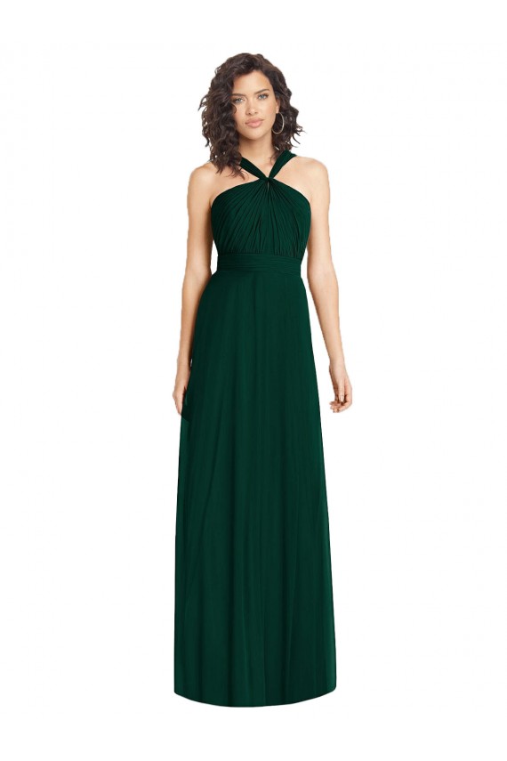 Sleeveless Halter Neck Soft Chiffon Ever Green Long Bridesmaid Dress Cardiff