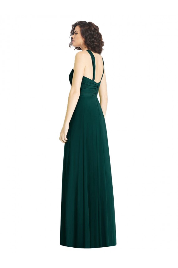 Sleeveless Halter Neck Soft Chiffon Ever Green Long Bridesmaid Dress Cardiff