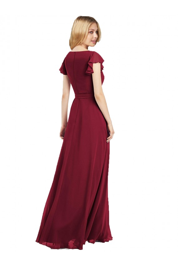 Flutter Sleeves V-Neck Lxue Chiffon Royal Blue Long Bridesmaid Dress Cardiff