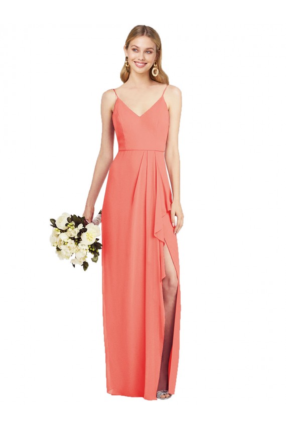 Sleeveless V-Neck Soft Chiffon Coral Long Formal Dress / Bridesmaid Dress Cardiff